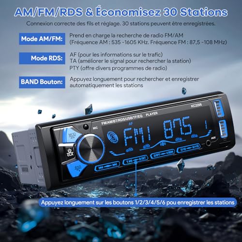 Rds Autoradio Bluetooth Con Estraibile Frontalino, Wistrue Stereo Auto Bluetooth Con Telecomando, 4X65W 1 Din Autoradio Am/Fm Con Lettore MP3 E Due Porte Usb Supporta Aux/Sd/Ios/Android（Multicolore） - 4