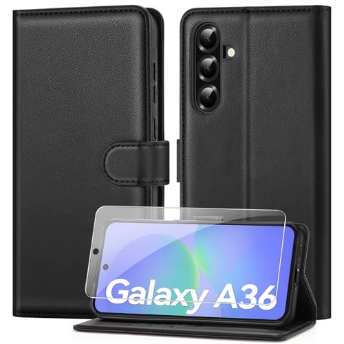 ivencase Coque pour Samsung Galaxy a36 5G avec Verre Trempé, étui Cuir PU Magnétique [ Pochette de Portefeuille ], Housse de Fonction Stand Video Porte...
