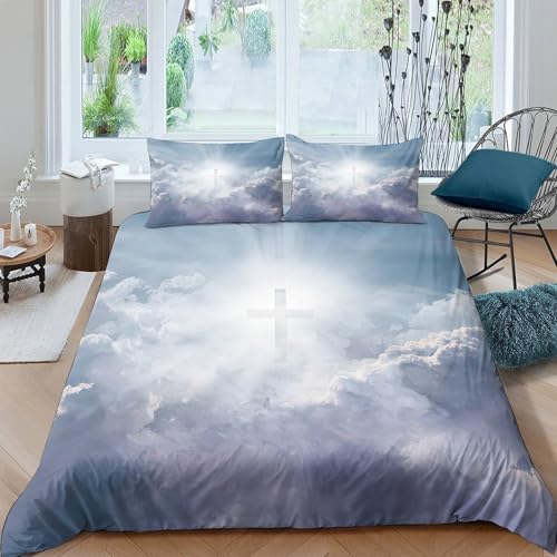 Housse de Couette Croix Céleste 140x200 Parure Lit Enfant Microfibre - 4