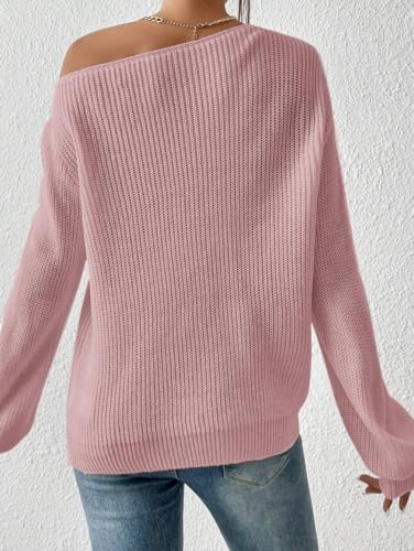 Image of SKAYS Womens Off The Shoulder Sweater Asymmetrical Neck Fall Ribbed Knit Long Sleeve Pullover Sweaters Lightweight Top