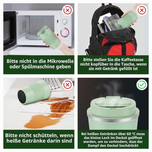 CS COSDDI Thermobecher- Isolierbecher, Edelstahl Travel Mug, 13oz/380ml Vakuum auslaufsicher Reisebecher mit Deckel, Autobecher… – Ansicht 6