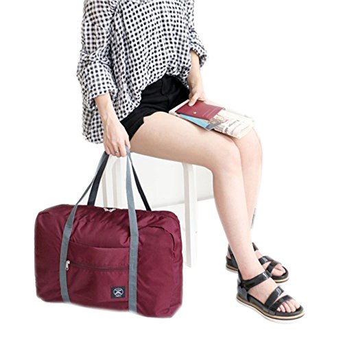 GZMM Foldable Travel Duffel Bag Luggage Sports Gym Water Resistant Oxford (Wine red)