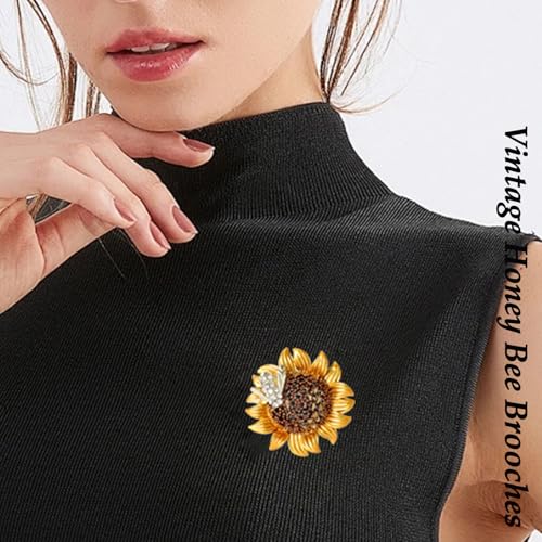 Image of Vintage Crystal Honey Bee Brooches for Women,Sparkly Rhinestone Insect Bee Brooches Charm Faux Pearl Yellow Sun Flower Honeybee Lapel Pins Dress Suit Shirt Prom Party Jewelry