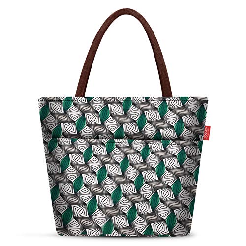 Aosbos Sac Isotherme 10L Sac à Déjeuner Repas Thermique/Glacière Portable à Main pour Pique-Nique/Barbecue/Voyage/Camping/Plage/Bureau/Voiture, Géométrie-Vert