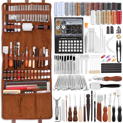 Benlay Kit outil en cuir avec sac à main, outils d'artisanat et tapis de découpe à rivets
