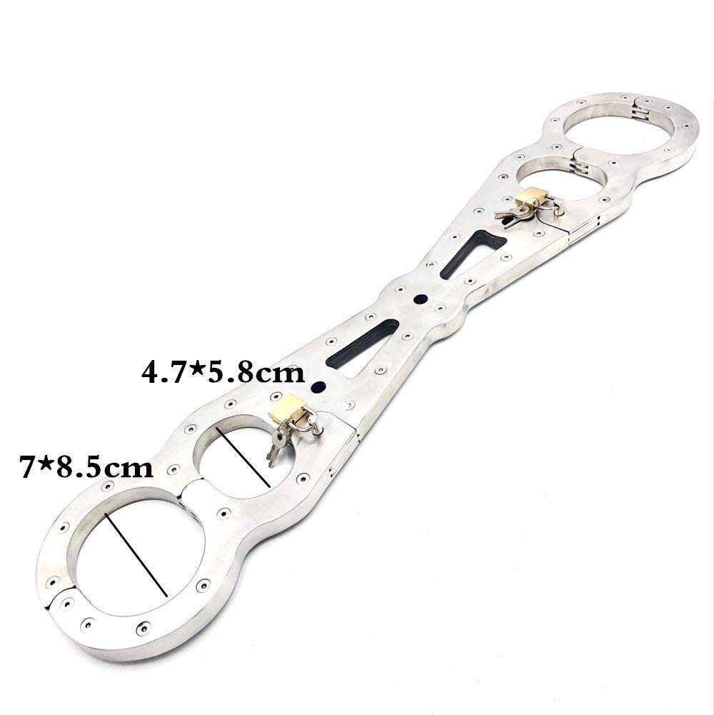 Stainless Steel Spreader Bar with Handcuffs + Ankle Cuffs, SM Extreme Bondage/Restraint System with Locks, Fetish SM Torture Slave Games Sex Toys for Couples,M
