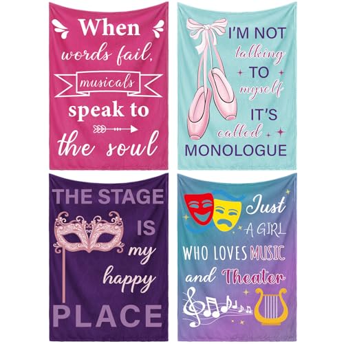 Image of Tegeme 4 Pack Musical Theater Blankets Gifts Soft Flannel Throw Blankets for Teens Adults Drama Majors Actors Broadway Theater Lovers, Graduation Gift, 40x50 Inches(Theatre Quotes)