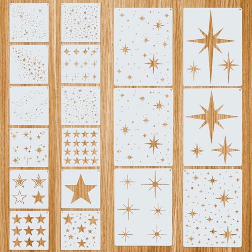 Reusable Star Stencils for Painting 18 Pcs Large Twinkle Star Templates for Wall, Wood, Canvas, and Fabric Decoration