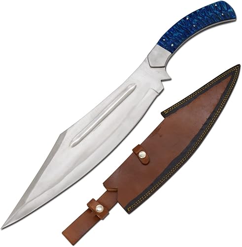 Wild Turkey Handmade Machete de caza de espiga completa para exteriores viene con funda de cuero, color plateado