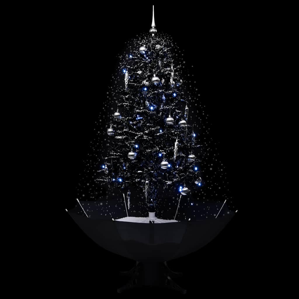 vidaXL Schneiender Weihnachtsbaum mit Schirmfuß Schneefall Künstlich Tannenbaum Christbaum Kunstbaum Dekobaum Weihnachten Dekoration Schwarz 170cm PVC