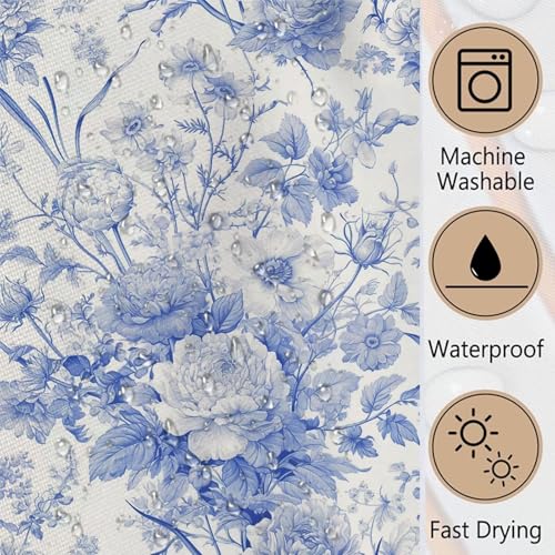 Rideau de douche textile bleu 120x200 cm avec crochets