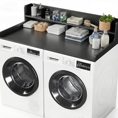 JAC HouseHold 2-Tier Washer Dryer Countertop, 54' W x 27.5' D Laundry Countertop Cover with Non-Slip Pad,Large Space Laundry Topper for Laundry Room Organization (Black)