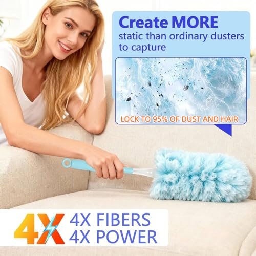 Image of Heavy Duty Duster Refills for Swiffer Duster (40 Count) | 360 Unscented Disposable Multisurface Dusters with 1 Handle- for Home, Blinds, Fans & Corners, Blue