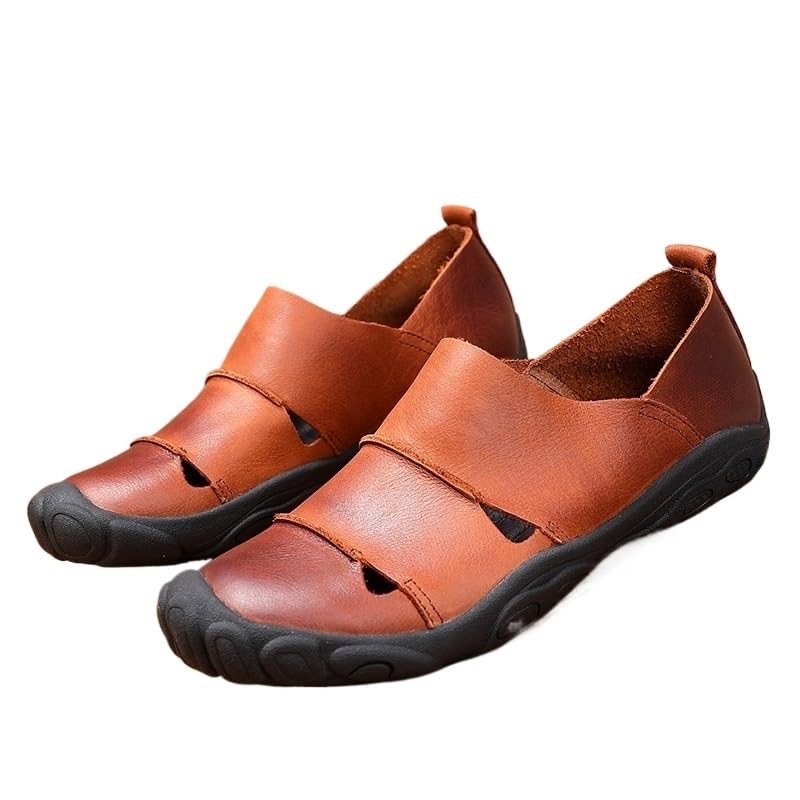 Men Leather Sandals Soft Breathable Hiking Sandals Outdoor Men Casual Slippers Beach Shoes(39 Code)2