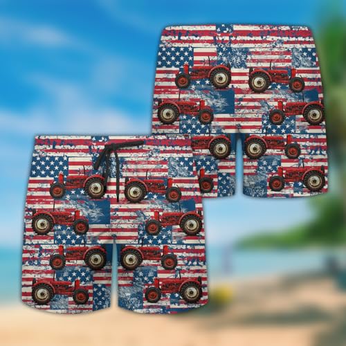 Tractor Farm Mens Swim Trunks - Farmhouse Hawaiian Mens Swim Short Beach Shorts TU-SH-602