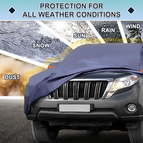 Image of Navy Blue Heavy Duty Waterproof Car Cover for SUV 191 inch-199 inch - All-Weather UV Protected Outdoor Full Exterior Cover with Sun /Snow /Rain Resistance