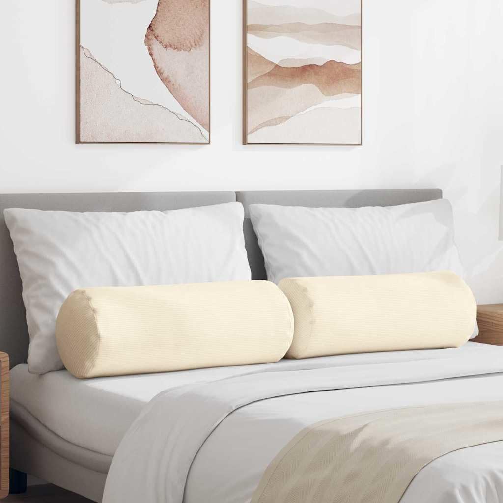 Set di 2 cuscini cilindrici in morbido tessuto a coste, per divano e letto, 70 x 25 cm, sfoderabile, colore crema