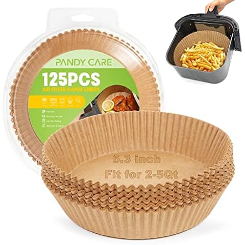 Air Fryer Paper Liners, PandyCare 125PCS Round Disposable Air Fryer Liners, Non-stick Parchment Paper Liner for 3-5 Qt Basket , Oil-proof, Food Grade Baking Paper for Microwave(6.3inch) Cover