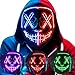 Produktbild DWTECH Halloween Purge Maske LED Halloween Kostüm LED Glow Scary Light Up Masken für Festival Party Karneval Kostüm Weihnachten Cosplay Glow in Dark (Blau+Rot)