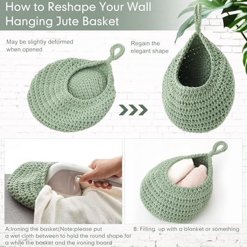 Image of Honeydak 3 Hanging Baskets, Sage Green, Teardrop, Cotton Rope