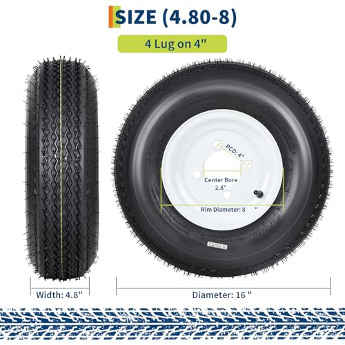 Image of GarveeTech 4.80x8 480-8 Trailer Tire with 8 inch White Rim, 6PR Load Range C, 4 Lug - 2-Pack for Utility, Boat and Camper Trailers