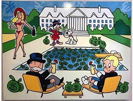 Alec Monopoly Richie Rich Hand Painted Oil Painting on Canvas Graffiti Wall Art Decor HM104 (Frameless,48x64inch/ 120x160cm)