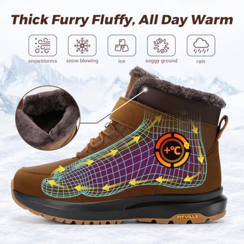 Image of FitVille Wide Width Mens Winter Boots Fur Lined Extra Wide Snow Boot Lightweight Non Slip Outdoor Mens Diabetic Shoes for Flat Feet