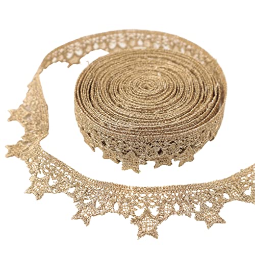 Gold Lace Trim 4.8 Yards Venice Gold Lace Ribbon Metaillic Embroidery Lace Star Craft Lace For Sewing, Cake Fringe, Wedding Bridal Dress #TOP20