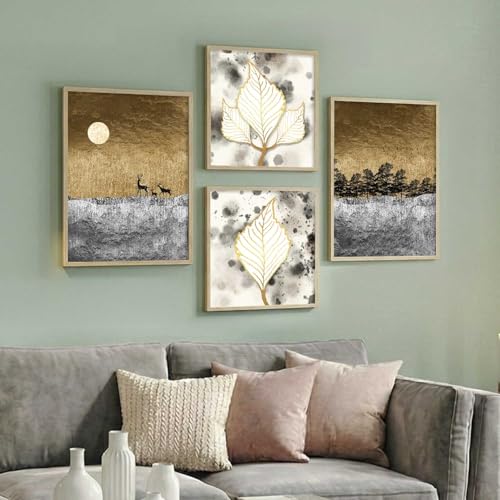 Image of kotart Aesthetic Modern Wall Decor Paintings with Frame for Home Decoration - Painting for Living Room Bedroom - Painting for Wall Decoration Set of 4 (Art 11, Big (13x17 or 13x13 inch))