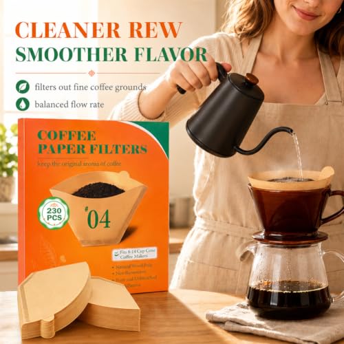 Image of BYKITCHEN 230 Count Coffee Filters #4, 8-12 Cup, Cone Paper Unbleached