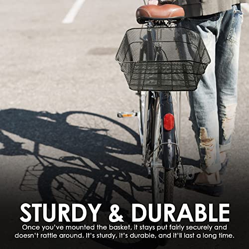 Black Bike Rear Metal Basket, Large Bicycle Cargo Rack Storage With Waterproof Cover, Heavy-Duty Metal Wire Bearing 45 Lbs, Fits For Most Bicycle #TOP6