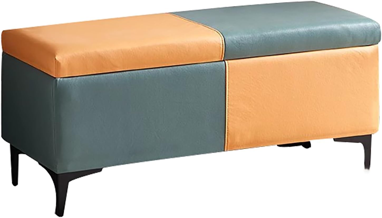 Stylish Upholstered Storage Bench with Steel Legs Entryway Shoe Stool MultiFunctional Puff for Office & Studio SpaceSaving Fur Piece.