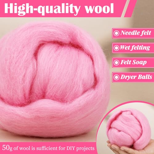Image of Mayboos Wool Roving Yarn, 1.76oz Colored Natural Wool Roving,Wool Felting Supplies Pure Wool Chunky Yarn for Wet Felting handcrafts and Spinning (Baby Pink)