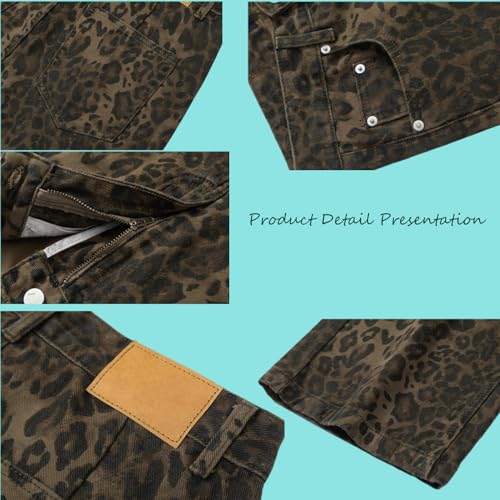 Generic Leopard Allover Jeans Black, Baggy Unisex Cheetah Print Straight Leg Denim with Pockets, Casual Streetwear3