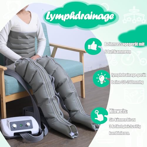 Foto von Lymphdrainage Gerät | Lymphdrainage Gerät Beine Bei Lipödem Massagegerät | 6 Luftkammern Lympfdrainage Für Bein Und Bauch Arme | Lymphatic Drainage Massager (Grau, 2 Beine + 1 Bauch + 2 Arme | L)