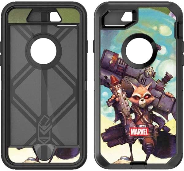 Skinit Decal Phone Skin Compatible with OtterBox Defender iPhone 7 - Officially Licensed Marvel Rocket Raccoon and Groot Tall Tails Design