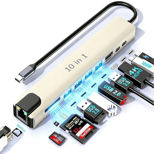 Image of 【5GBPS】COMFYHOME 10 in 1 USB Hub Type C Docking Station Adapter USB 3.0 Dongle with 4K HDMI RJ45 100W PD SD /TF Card Reader, USB Hub for Laptop Extension with Ethernet Compatible for Laptop、PC、Macbook