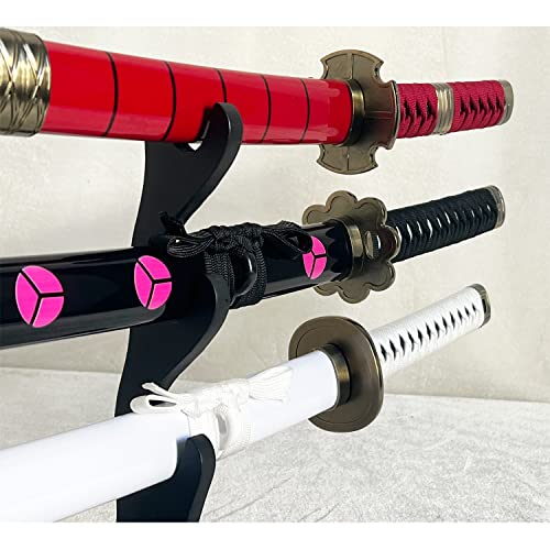 Image of 3pc Set Roronoa Zoro Swords with Display Stand,Kitetsu,Wado Ichimonji,Shusui,Anime Samurai Cosplay Sword,Wooden Blade Katana