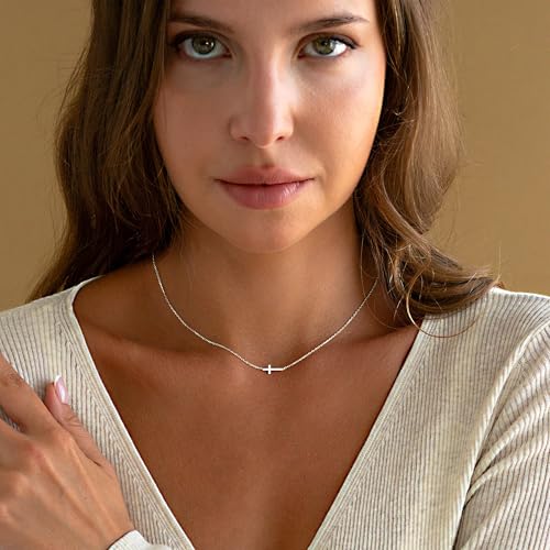 Sterling Silver Cross Necklace for Women - Dainty Small Choker Religious Faith Jewelry Baptism Gift - Image 3