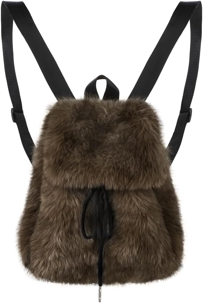 Cute Furry Backpack Faux Fur Shoulder Bag Fuzzy Small Daypack Satchel Purse Lovely Rucksack Travel Bag for Women Girls