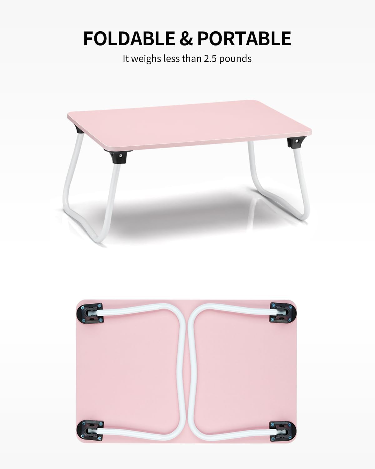 Ruxury Foldable Lap Desk Laptop Stand Bed Desk Table Tray, Breakfast Serving Tray, Portable & Lightweight Mini Table, Lap Tablet Desk for Sofa Couch Floor - Pink