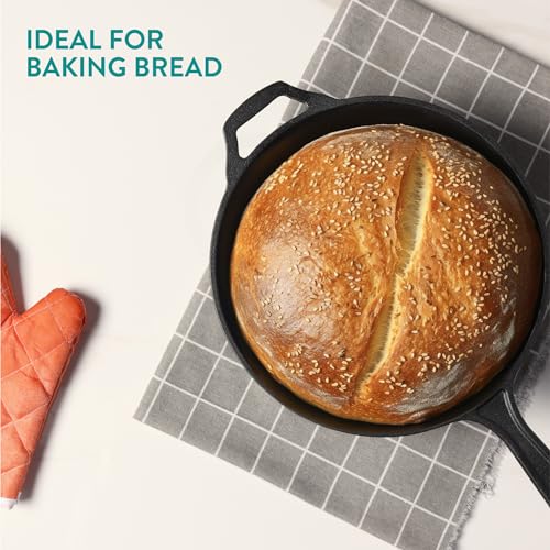 Navaris Cast Iron Casserole Dish Pot with Handle 3.4L / 26.4cm (3.6QT / 10.4") - Dutch Oven for Bread Making - Pre-Seasoned Cast Iron Pot with Frying Pan Lid - Image 8