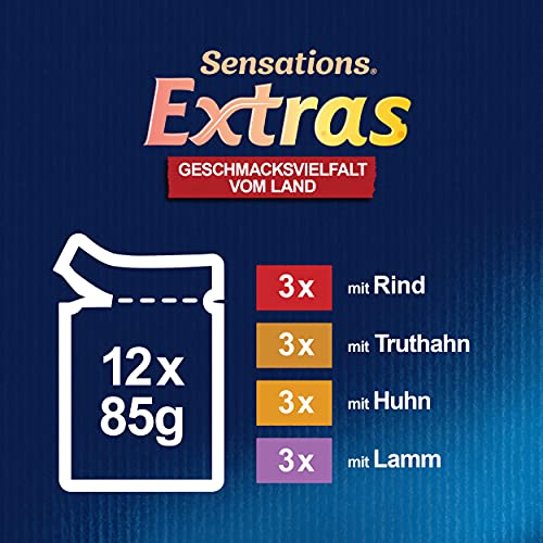 Felix Sensations Extras Katzenfutter nass in Gelee, Geschmacksvielfalt vom Land, 6er Pack, (6 x 12 Beutel à 85g)