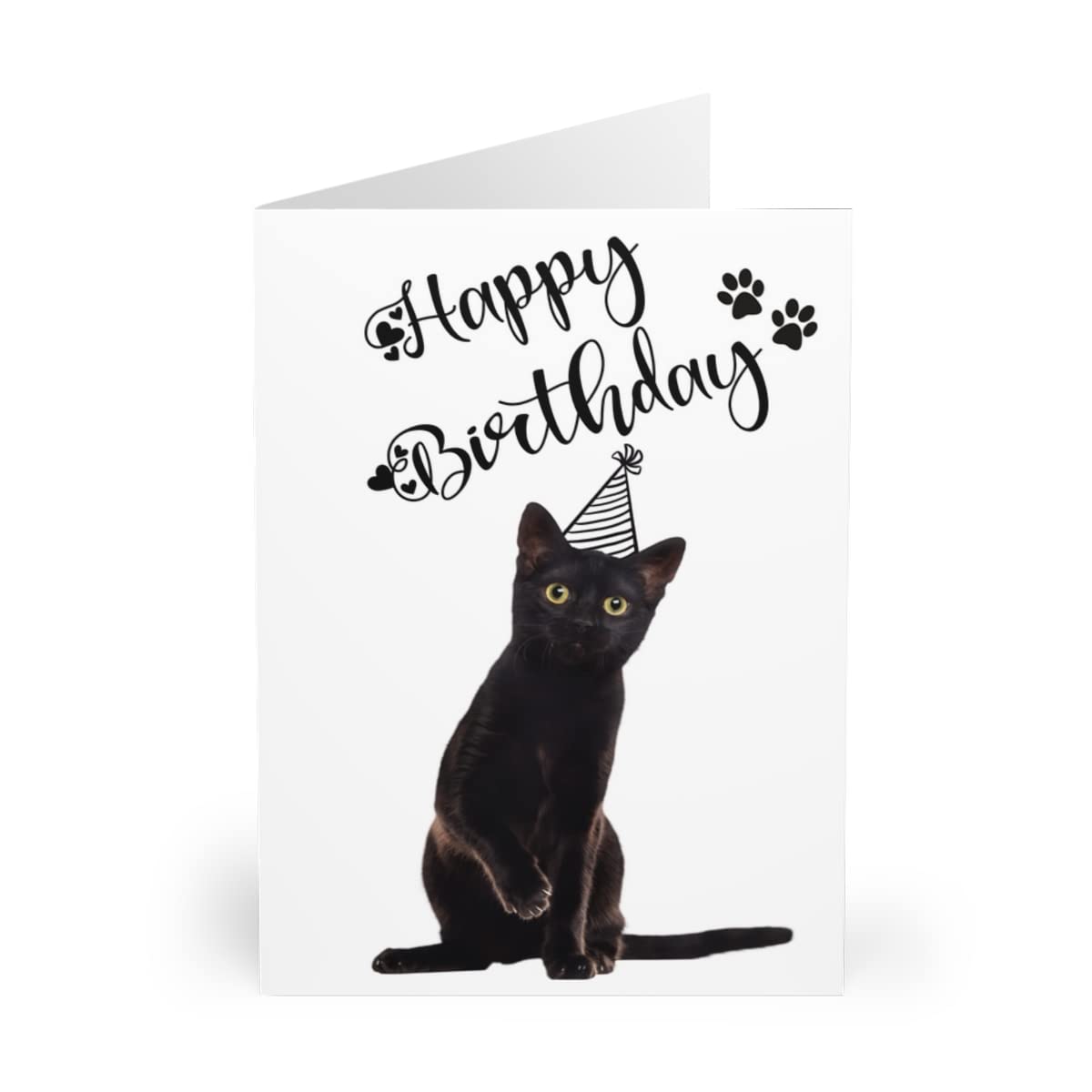 Birthday Greeting Card with Black Cat - Cat Wearing Party Hat - Fun and Playful Design