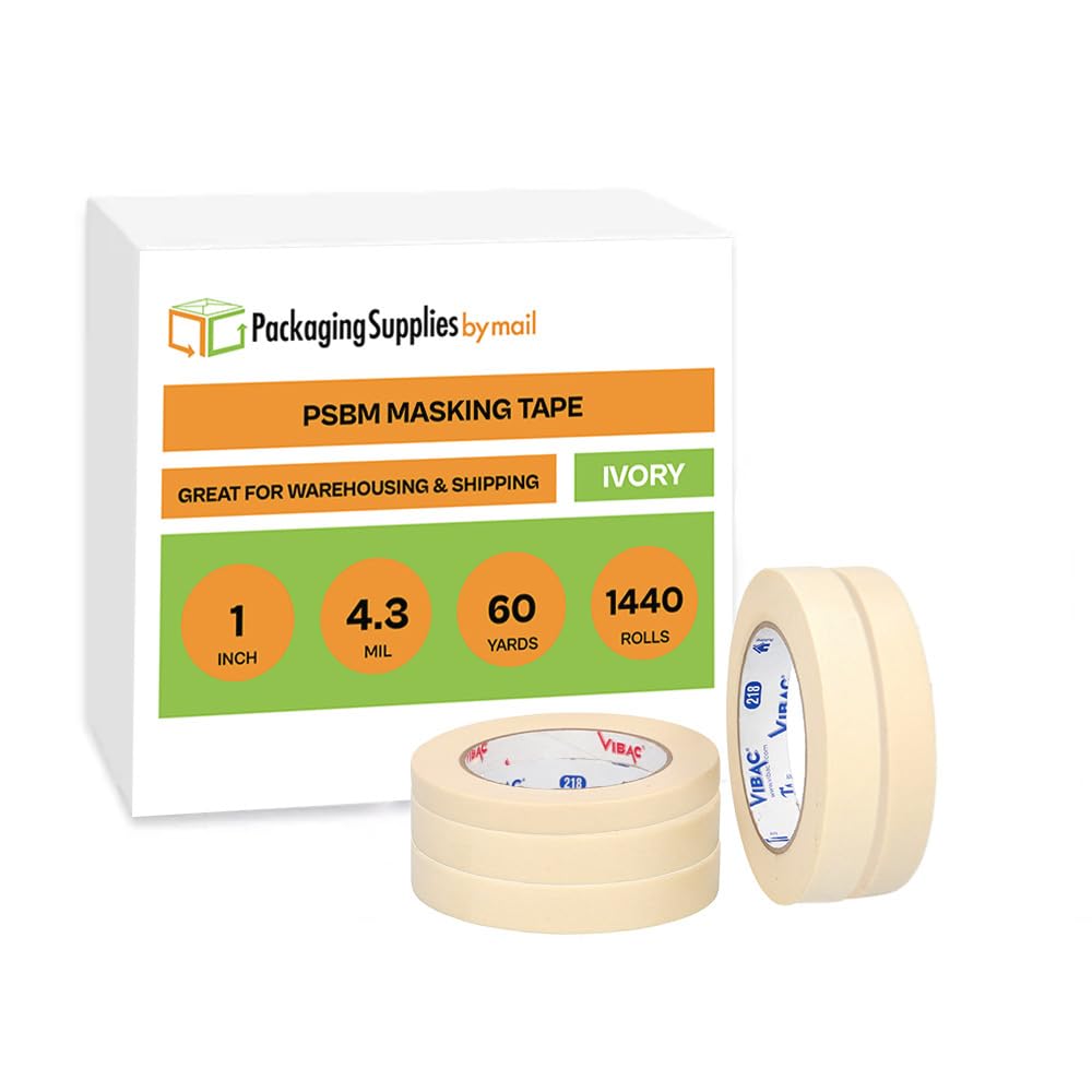 PackagingSuppliesByMail PSBM Masking Tape, 1 Inch x 60 Yards, 1440 Pack, 4.3 Mil Thick, Easy Tear for General Purpose, Painting, Arts, Crafts, Home, Office