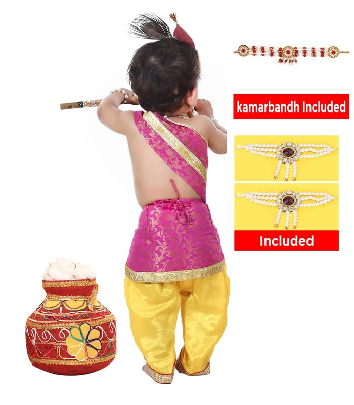 Image of Krishna Dress for Kids, Baby Krishna Dress for Janmashtami with Krishna Mukut, janmashtmi wear dress