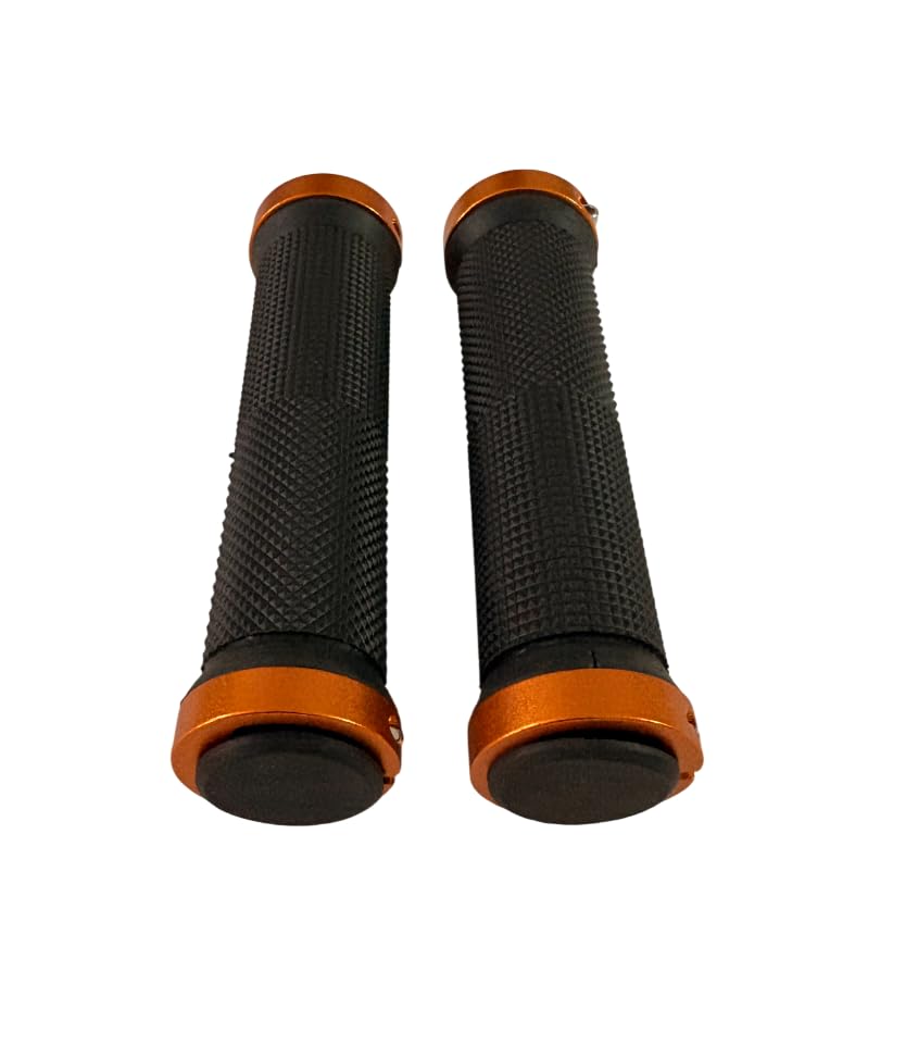 Image of Shrenik Cycle Hand Grip 13cms Length Non Toxic Anti-Slip with Colored Ring for MTB /City Bicycle Handlebar Grips (Black /Orange)