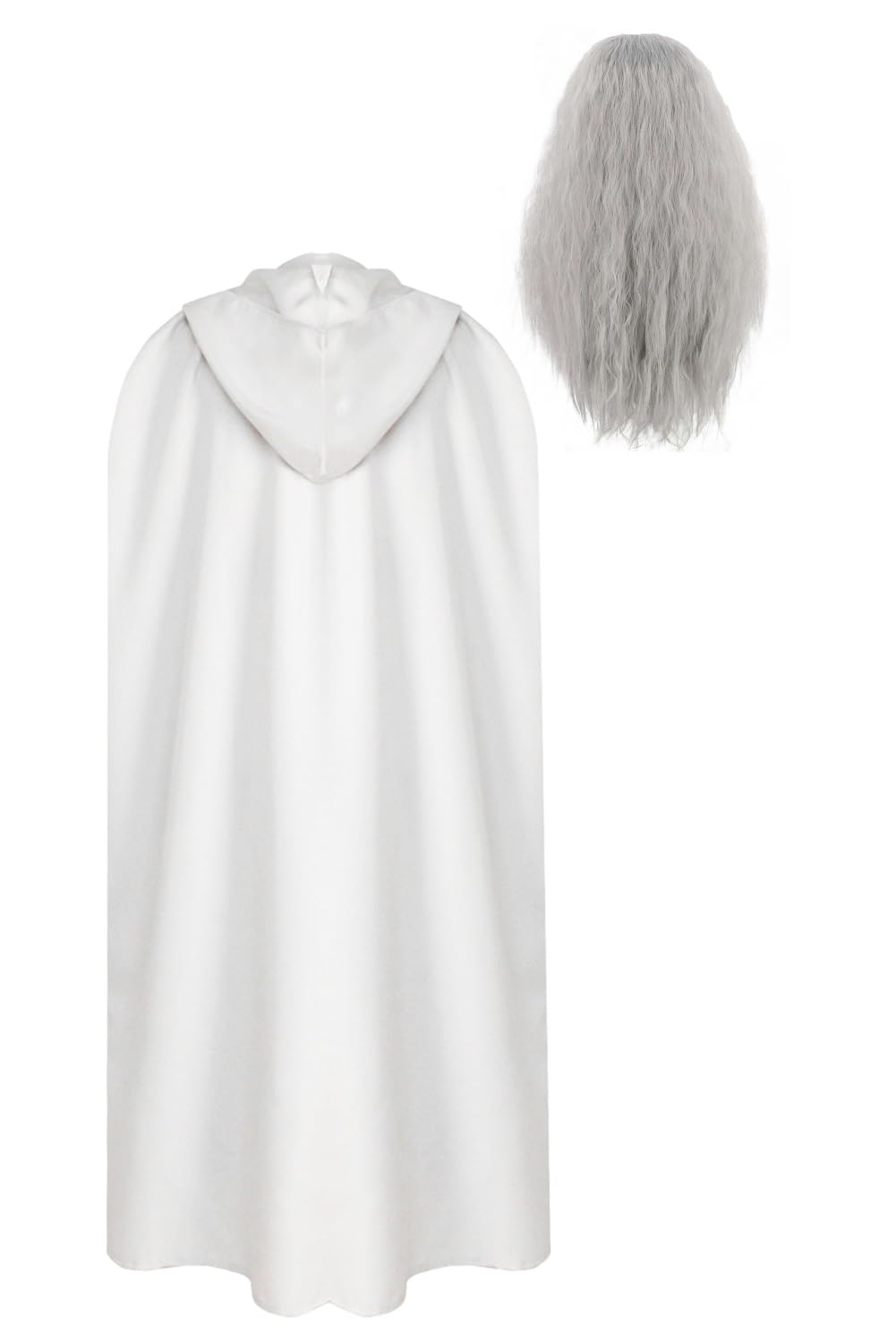 Gandalf Disfraz de cosplay blanco capa con capucha de mago, túnica larga, camiseta y cinturón, juego de disfraz de Gandalf, color blanco, capa medieval de monje para Halloween