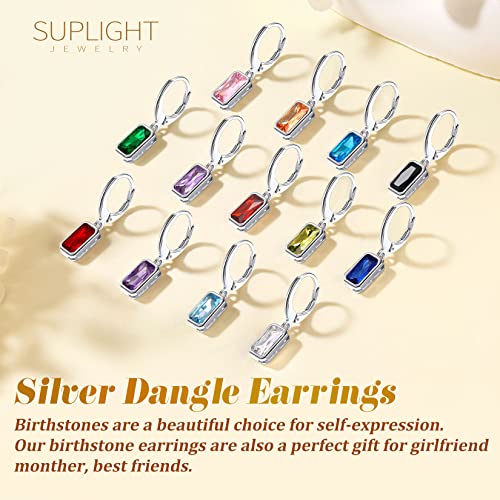 Suplight 925 Sterling Silver April Birthstone Hoop Dangle Earrings Emerald Cut Cubic Zirconia Simulated Diamond Drop Earrings For Women Girls #TOP4