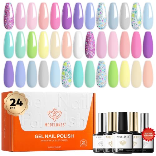 Image of modelones Gel Nail Polish Set Neon Glitter 24PCS 20Colors Hot Pink Magenta